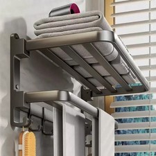 Wall-Mounted Aluminum Towel Rack Holder 2 Bars Grey Black Bathroom Storage