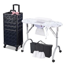 Byootique Folding Manicure Nail Table 4in1 Rolling Makeup Train Case