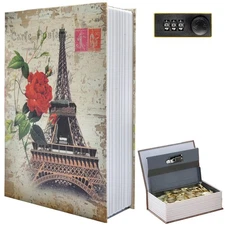 Paris Book Safe Box with Combination Lock, Diversion Safe Vintage Faux Book H...