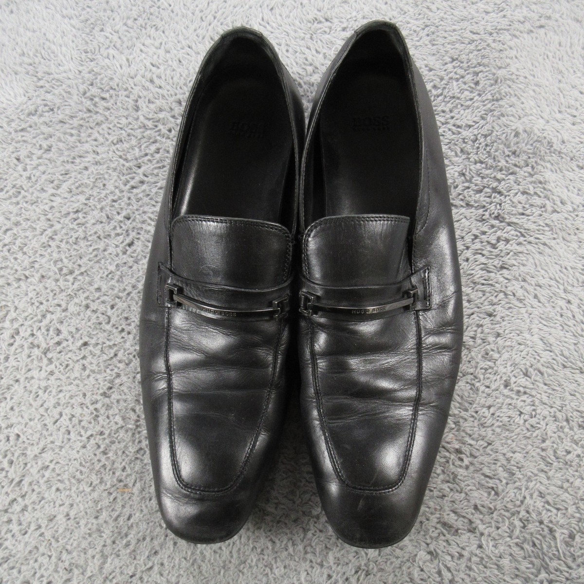 Hugo Boss Shoes Mens Size 9.5 Black Leather Slip On Dress Real Rubber  50239886