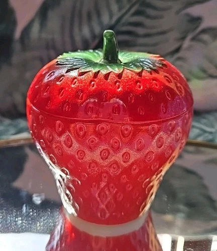 Vintage  Strawberry Jar Jam Sugar Cottage Core Farmhouse Milk Glass