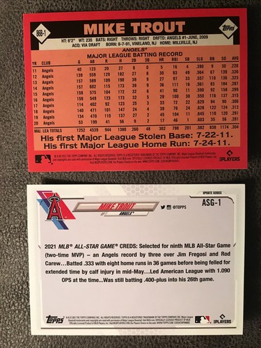 2021 Topps Update Mike Trout 86B-1 And All Star #ASG-1 - Picture 2 of 2