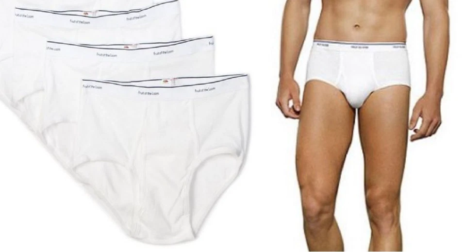 Men's 3 Pack Fruit of the Loom® WHITE BRIEFS NEW Small Medium Large XL 2XL 3XL  - Image 2 of 4