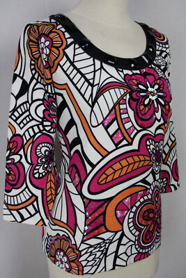 LUXUS Damen Pullover Oberteil Pulli Blumen Perlenstickerei Viskose IMAGINI Gr.38