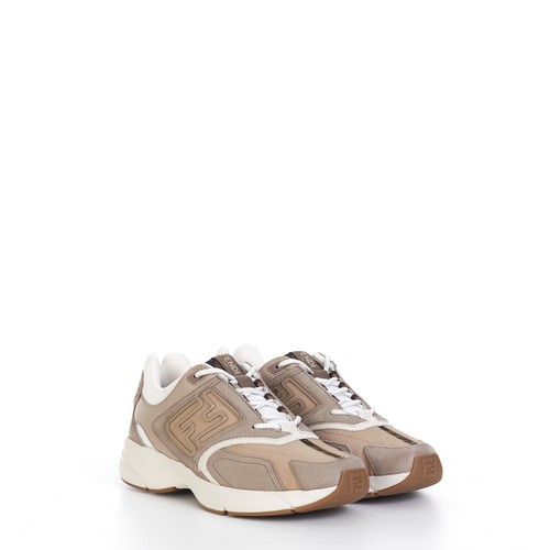 FENDI 1100$ Low Top 'Faster' Sneakers With FF Motif In Beige Nubuck - Picture 2 of 11