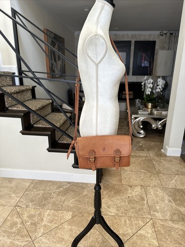 Ralph Lauren VTG 80s Pebbled Brown Leather Crossbody Messenger Bag Embossed Logo