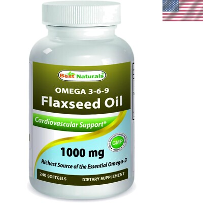 240 Softgels of 1000 mg Flaxseed Oil - Non-GMO Omega-3-6-9 for Heart Health