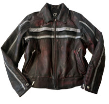 Hein Gericke Distressed Leather Motorcycle Jacket Red Black Sz 14 Harley Patch