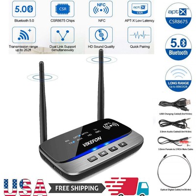 Long Range BT 5.0 B-T Audio Transmitter Receiver NFC Wireless Adapter US