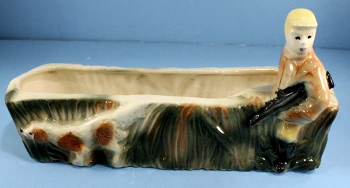 Vintage Brush McCoy 1960's Hunter & Dog Planter 11 3/4" Long - Clean- EXCELLENT