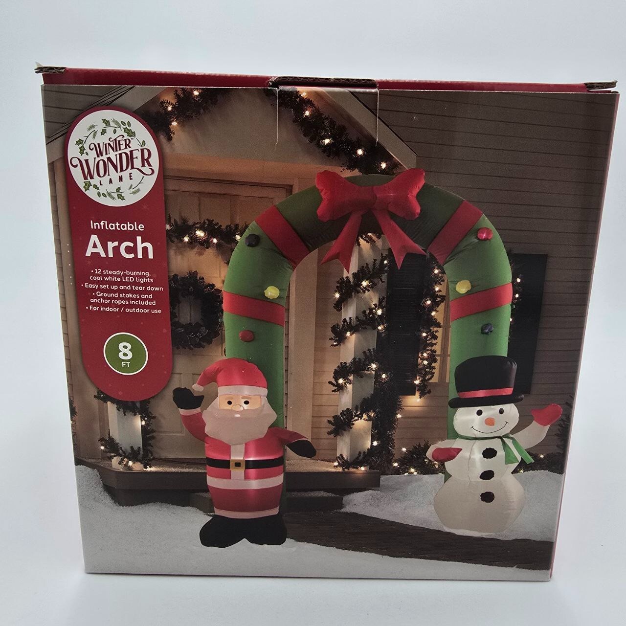 Winter Wonder Lane 8 Ft Inflatable Santa & Snowman Arch Pre-Lit LED Christmas