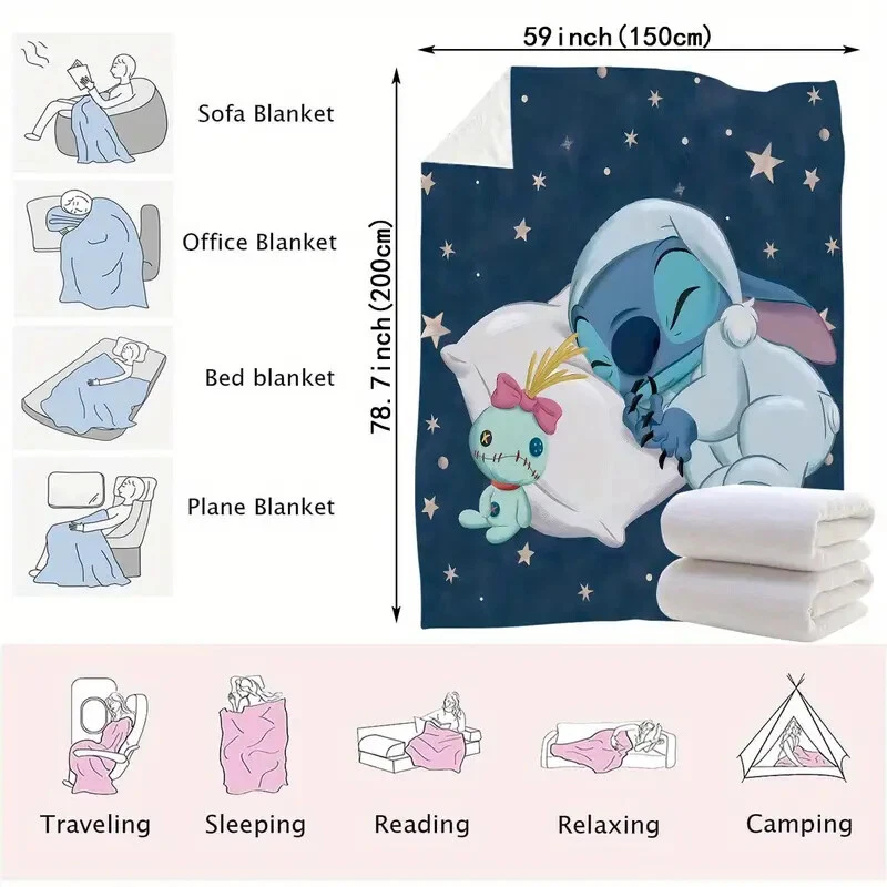 Disney Stitch Fleece Blanket, Stitch Comfortable Flannel Blanket Sherpa