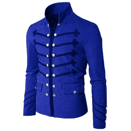 Men's Gothic Clothing Military Jacket Stand Collar Rock Coat Retro Punk Coat - Picture 14 of 23