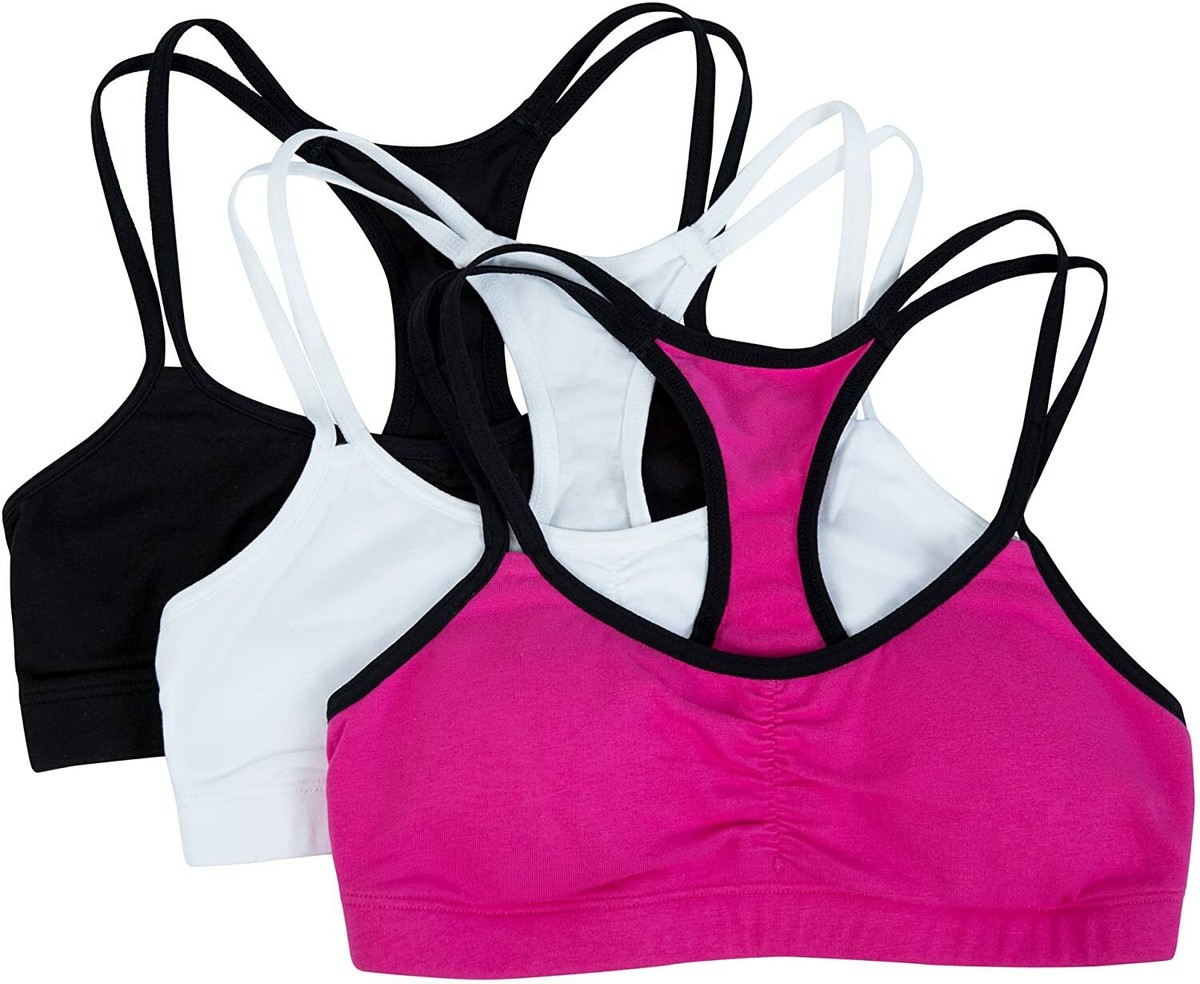 Fruit Of The Loom Brasier Para Niña Con Galletas Extraíbles, Paquete De 2, Black Hue/Heather Grey, 30