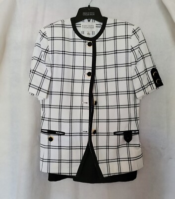 Executive Collection Women's 2PC Black & White Suit. Stretchable waist sk Size 8