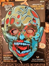 ZOMBIE SOUND RESPONSIVE LIGHTED MASK HALLOWEEN COSTUME ONE SIZE FITS ALL - NEW