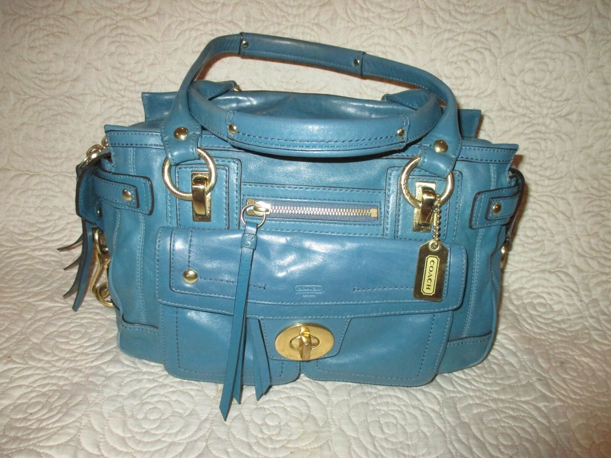 バッグ Coach Teal Hampton Lindsay Satchel Bag Coach Hamptons Vintage Leather 'Lindsay' Satchel Handbag