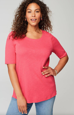 J.Jill ~ 3X ~ NEW Pima-Slub Scoop-Neck Side-Slit Tee ~ Guava ~ NWT(1D6)