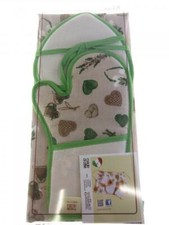 SET DA FORNO GUANTONE+PRESINE+GREMBIULE CUCINA VERDE "CUORI E FIORI" RICAMO