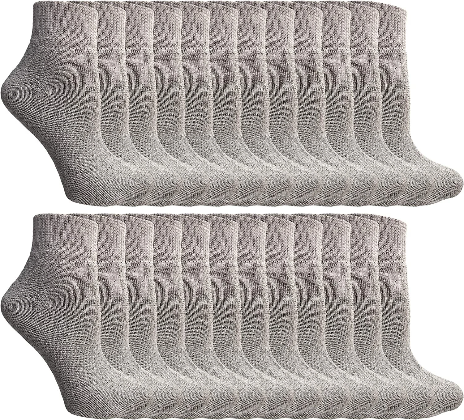 24PK Bulk Womens Ankle Socks Low Cut Ankle Socks Size 9-11 (Gray)