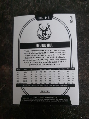 2020-21 Panini NBA Hoops Base George Hill Card# 118 - Picture 2 of 2