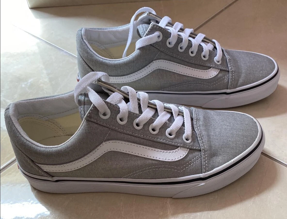 Vans Old Skool Sparkle Shimmer Silver True White Canvas Skate Shoes Women