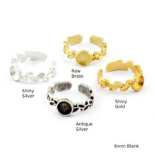 Leaf Band Ring,Bezel Setting Blank Raw Brass,Antique-Shiny silver  5413