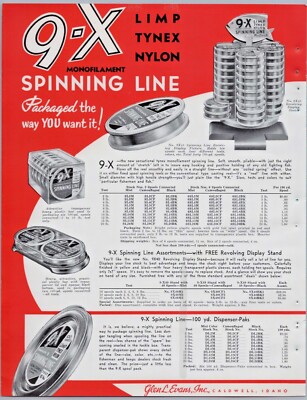 1957 9-X Spinning Line Store Display Glen L. Evens Print Ad Idaho