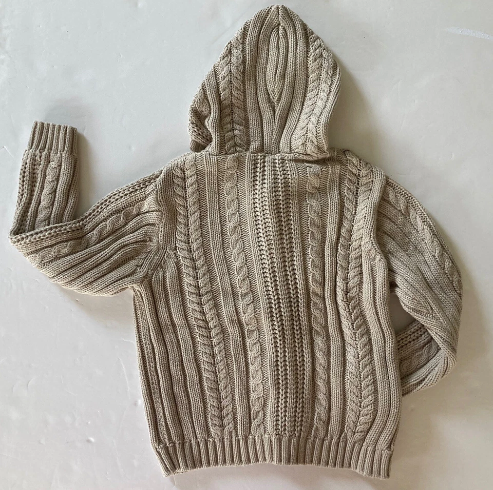 NWT Gymboree Fire Truck Chief 5 5T Oatmeal Cable Knit Hoodie Cardigan Sweater - Image 2 of 2