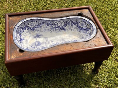 19th Century Blue Transfer Ware Staffordshire Bidet Bench-Eleanor Custis Wright