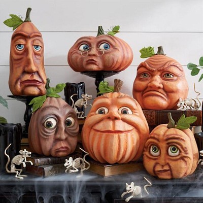Halloween Steinfigur lustige Kürbis Dekoration Gartendeko Herbst Deko Kürbisse