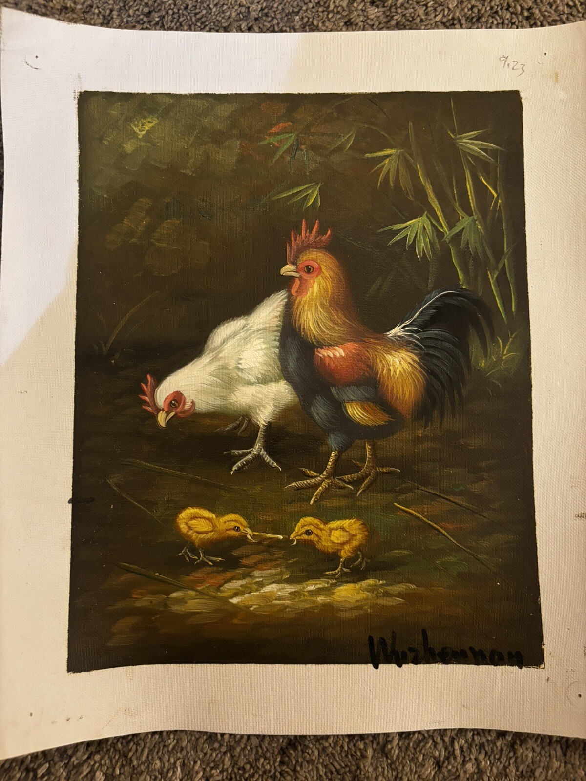 Chickens Baby Chicks Bird Real Oil Painting On Canvas Background 9”x11”