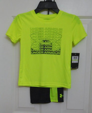 NWT 2pc Under Armour Hi Vis Yellow Shirt Marled Shorts Set sz 4