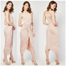 Twisted Draped Tulip Bodycon Silky Open Slit Blush Size Medium Slit Dress