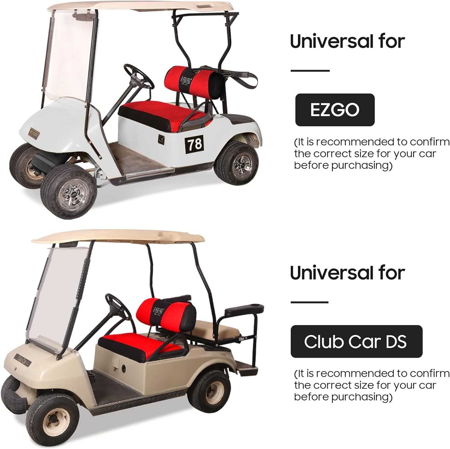 Golf Cart Front Seat Cover for Club Car DS EZGO TXT RXV, Mesh Golf Cart