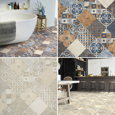 Vinyl Flooring Sheet Cushioned Lino Kitchen Bathroom Multi Patchwork Tile Effect