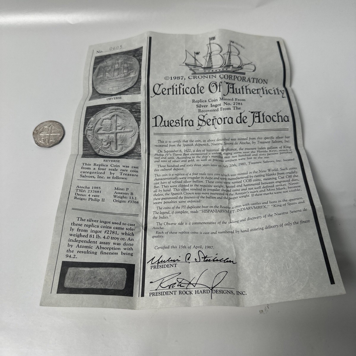 Nuestra Senora de Atocha Pure Silver 1662 Shipwreck Coin Minted