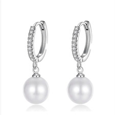 Silver, Gold Plated Pearl Dangle Dropp Hoop Earrings For Women Fashion Jewelry