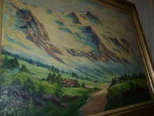 Erstklassiges Gemälde Alpen Gebirge von 1929.Öl 60x80 cm +Rahmen in Art Deco