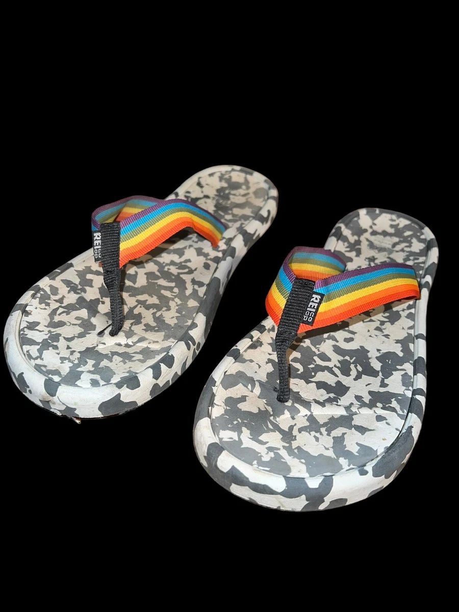REI Co op Recycled Flip Flops Sandals Unisex Rainbow Pride Men s 10 Women s 11