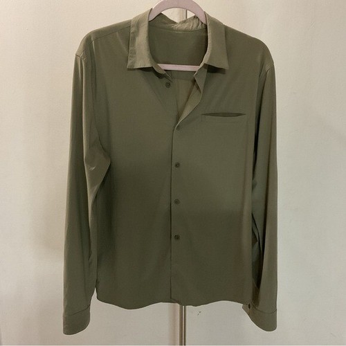 Lululemon Olive Button Down Long Sleeve Shirt Size L - Picture 4 of 11