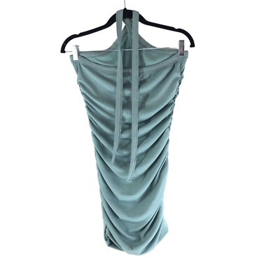 Princess Polly Mariana Mini Dress Halter Ribbed Ruched Sage Blue 8 | eBay