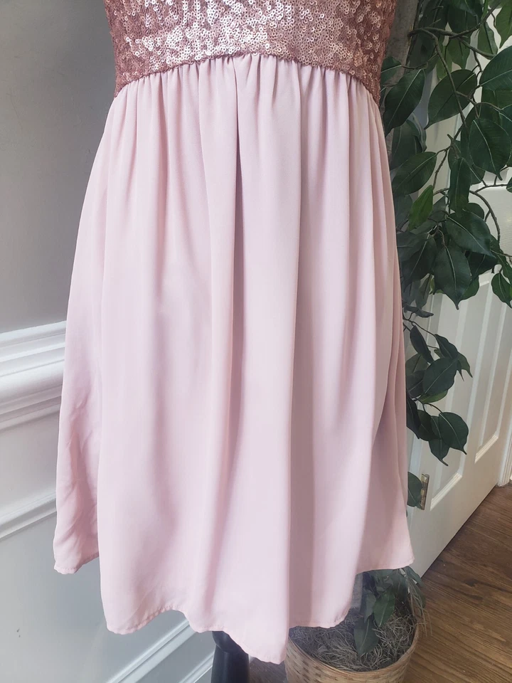 Vestido para mujer Forever 21 rosa lentejuelas cuello halter sin mangas hasta la rodilla talla L Foto 4 de 4