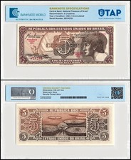 Brazil 5 Cruzeiros, 1961-1962 ND, P-166a, UNC, Estampa 3, Authenticated