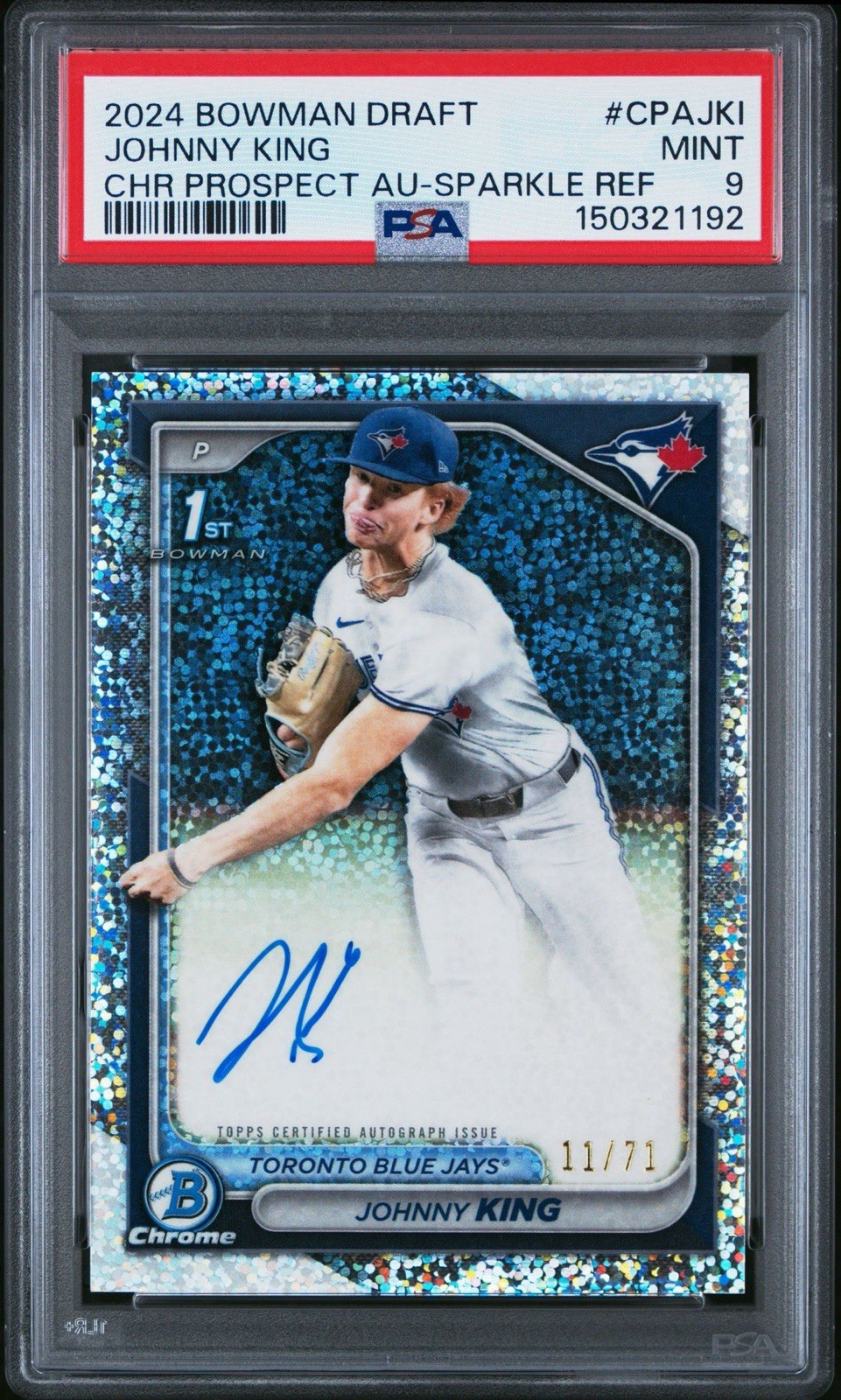 2024 Bowman Draft Johnny King 1st Chrome Sparkle Refractor Auto /71 PSA 9