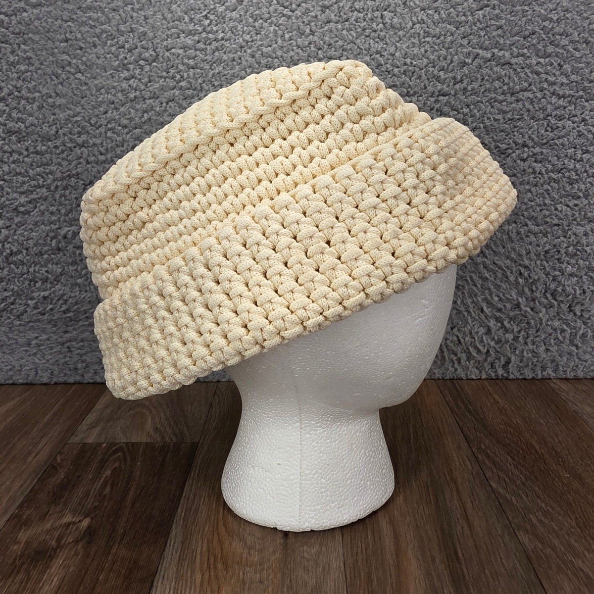 Cream Crochet Beanie Hat Women display picture 1
