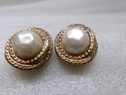 Vintage Carolee Earrings Baroque Pearl Faux Gold Tone Rope Border Round Clip On — photo 7
