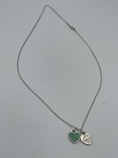 Tiffany  Co Mini Double Heart Tag Necklace Teal Enamel 18" Authentic Sterling