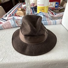 Indiana Jones Men  s Brown Felt Fedora Hat Lined Movie Theme Size L