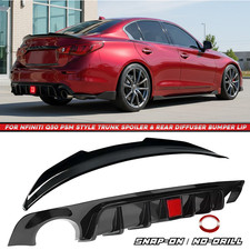 For 18-24 Infiniti Q50 PSM Style Gloss Black Rear Bumper Diffuser & Rear Spoiler